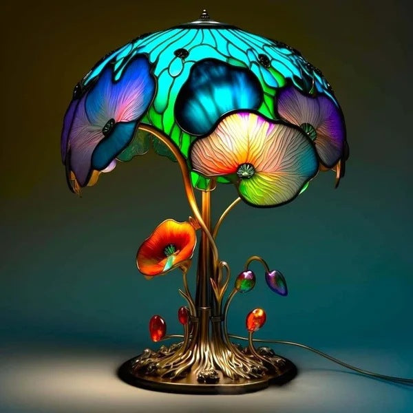 🍄Lampa stołowa w kształcie grzyba, witraż o tematyce roślinnej, retro lampka nocna, wykonana z kolorowej żywicy.