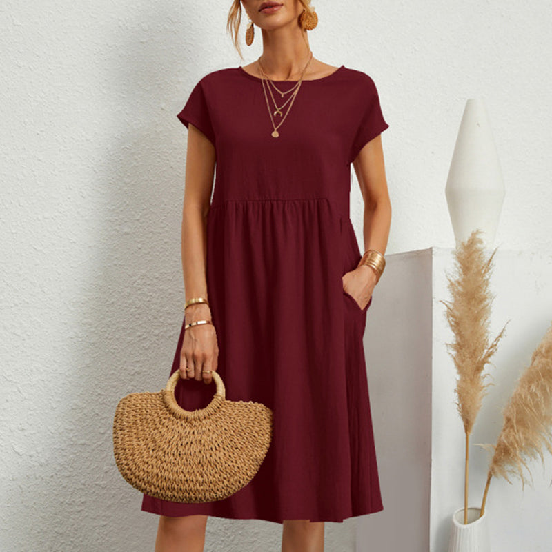😍【Promocja na zmianę sezonu】👗【Rozmiary S-5XL】 Damska sukienka lniano-bawełniana nowość 2026, z dekoltem okrągłym, wygodnym krojem