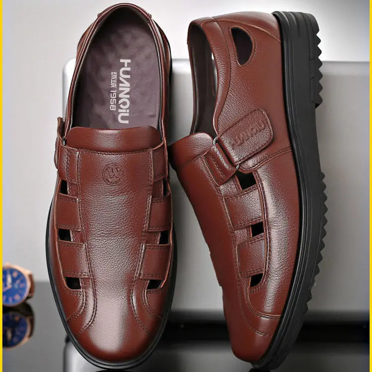 【38-44】👞 Moški zračni sandali iz pravega usnja, ki ne drsijo, z izrezom.