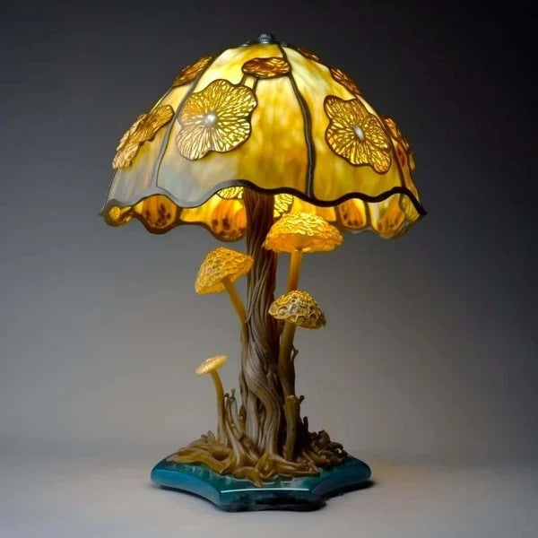 🍄Lampa stołowa w kształcie grzyba, witraż o tematyce roślinnej, retro lampka nocna, wykonana z kolorowej żywicy.