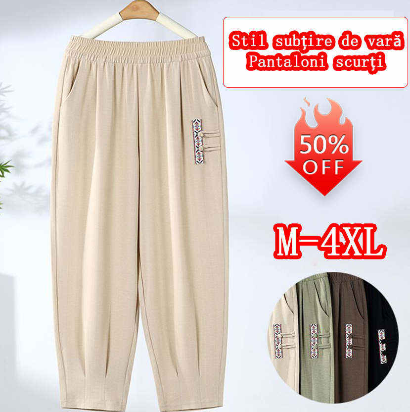 【M-4XL】 Nowe letnie cienkie bawełniane spodnie lniane o długości 7/8