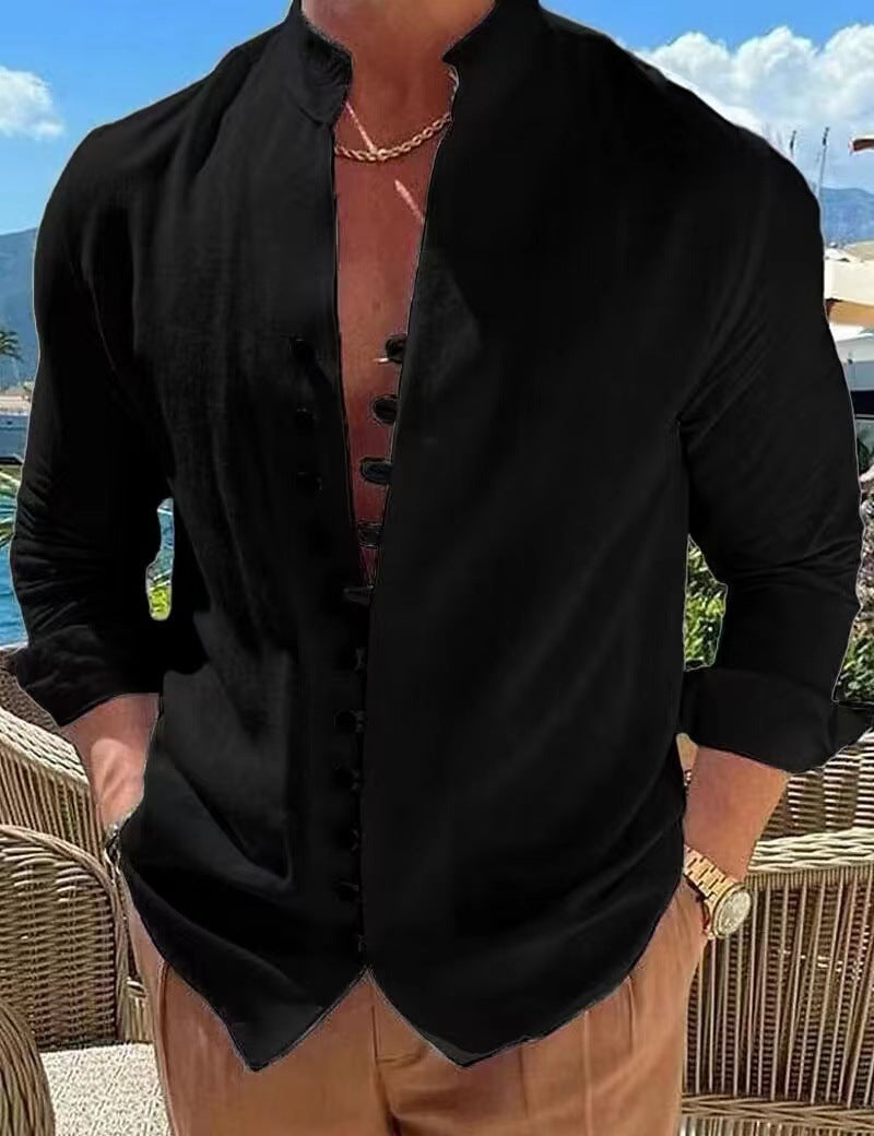 🔥🔥【S-3XL】Cămașă casual pentru bărbați cu guler stand cu nasturi