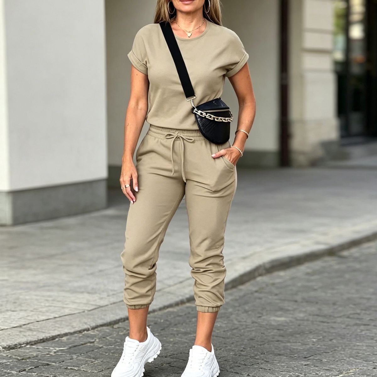 Wygodny Komplet Damski T-Shirt i Spodnie Dresowe: Stylowy Casual na co dzień
