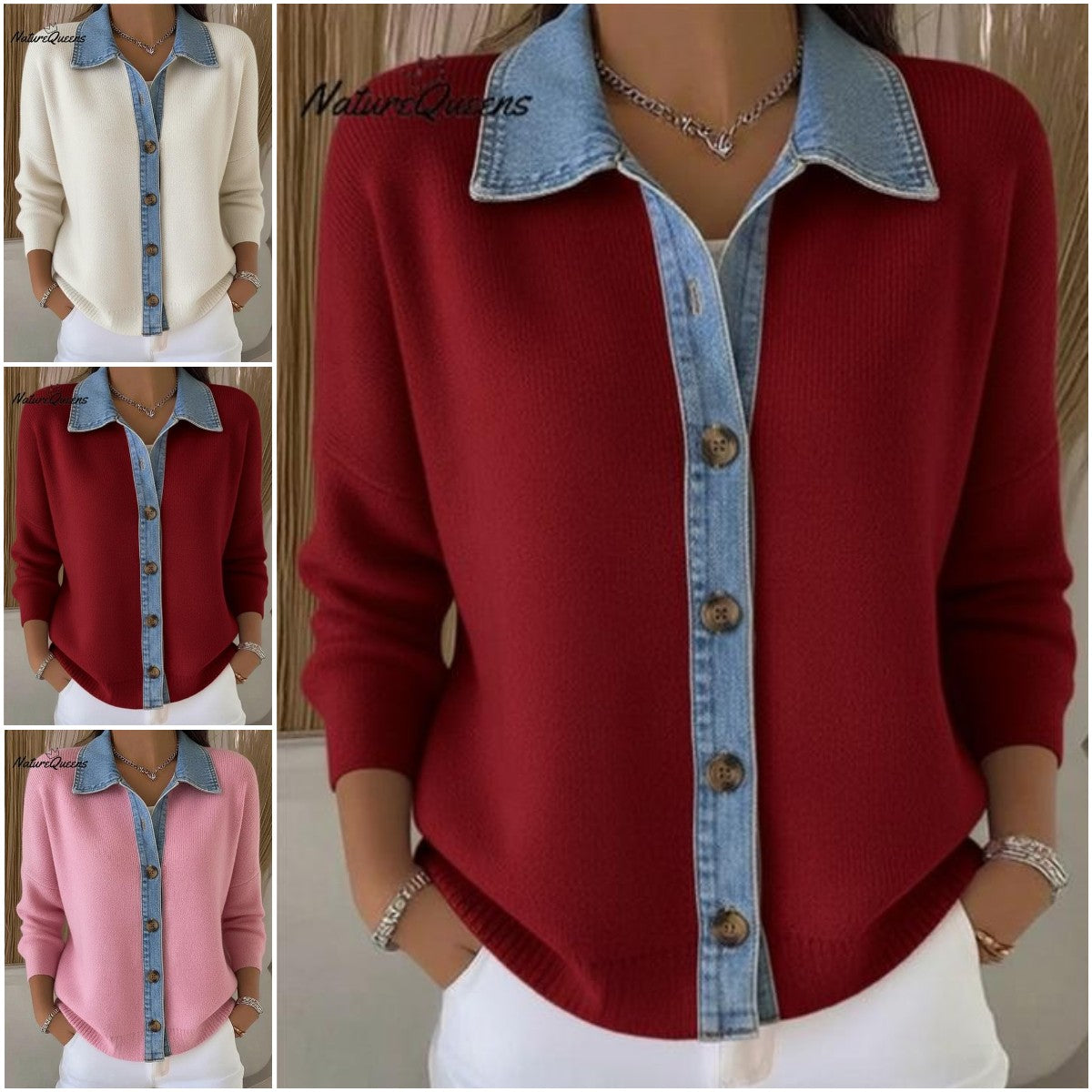 🔥🎉【Oferta specjalna✨】【S-3XL】🌷🙌Nowy zimowy damski kardigan z dzianiny jeansowej z nadrukiem patchworkowym