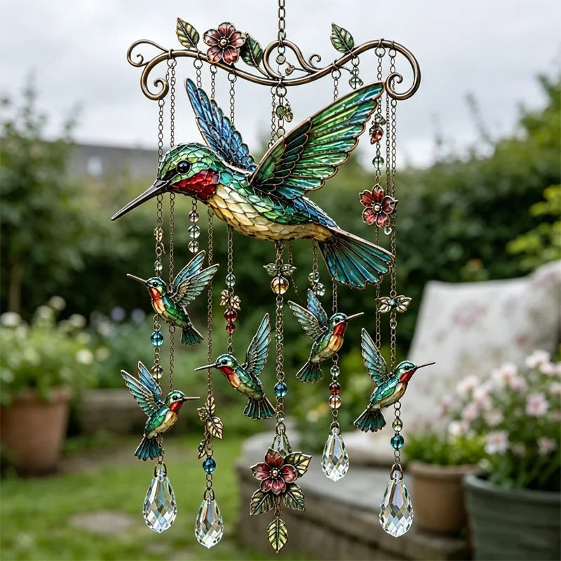 🐦 Kristalni zvončki, okrašeni s kolibriji in poslikanimi vzorci v vintage slogu
