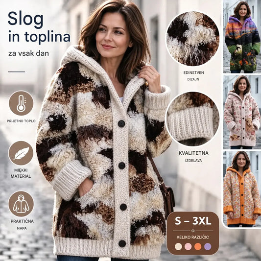 ✨✨ Zadnji dan – 50 % popust【S–6XL】✨ Elegantna ženska podložena zimska jakna s kapuco in potiskom