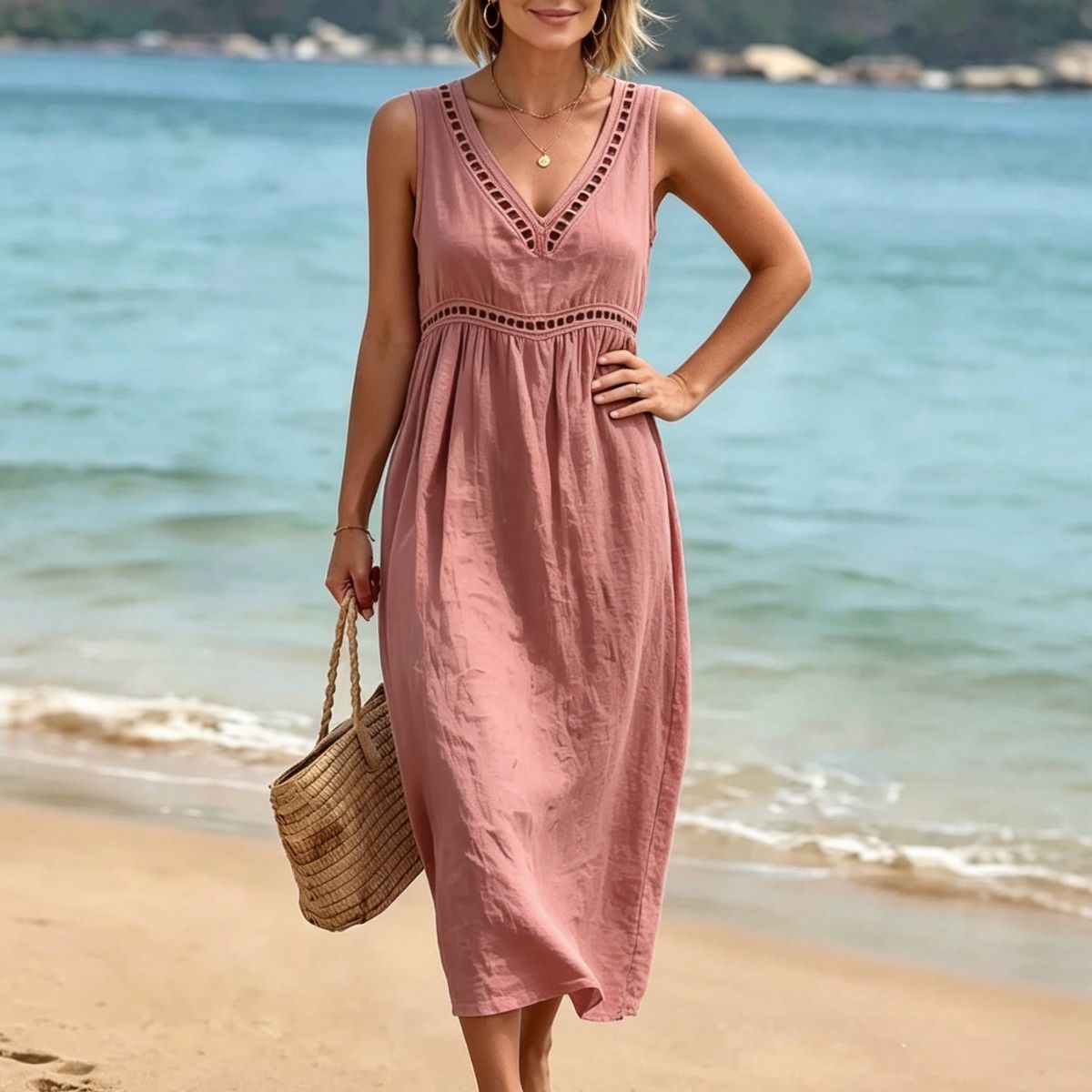【S-3XL】Sukienka Letnia Boho bez Rękawów – Idealna na Plażę i Lato