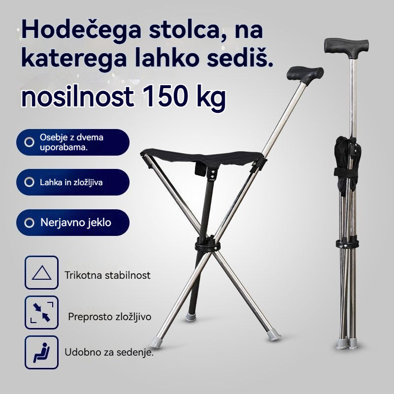 ✨Zložljiva pohodna palica 2 v 1 s stolom, berglami proti padcu, zložljiva in prenosna✅Teleskopske pohodniške palice