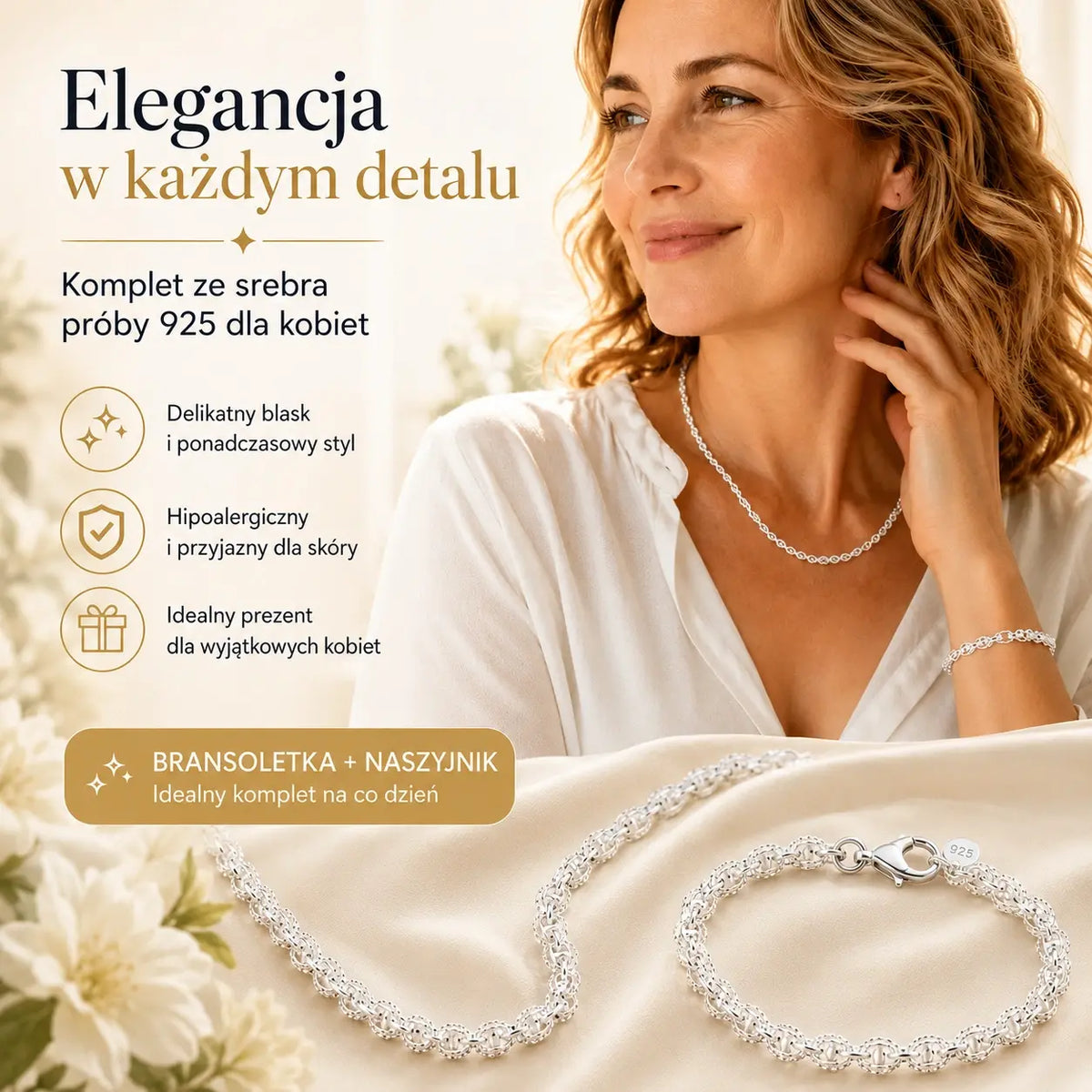 ✨💖Naszyjnik + Bransoletka💖Zestaw biżuterii modowej🍃