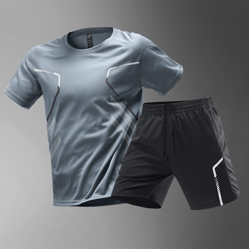 [M-5XL] Pánská dvoudílná sportovní souprava z rychleschnoucího materiálu ledového hedvábí - pohodlné tričko s krátkým rukávem a kraťasy
