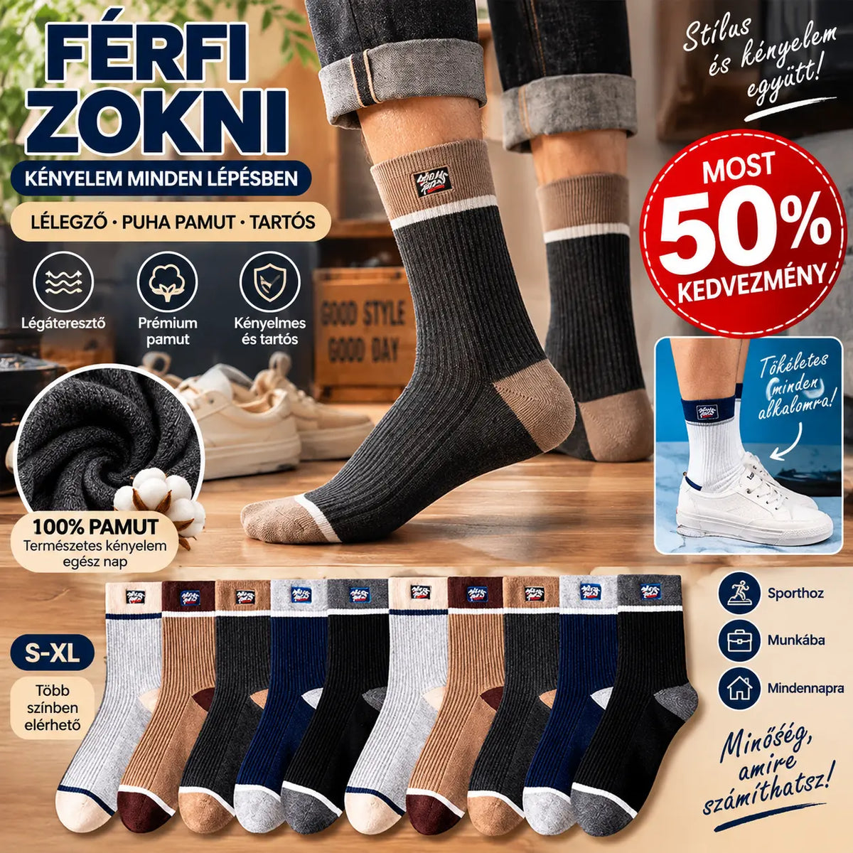🧦🧦【10 pár】Új, puha és kényelmes férfi tiszta pamut zokni, nedvszívó és szagálló.