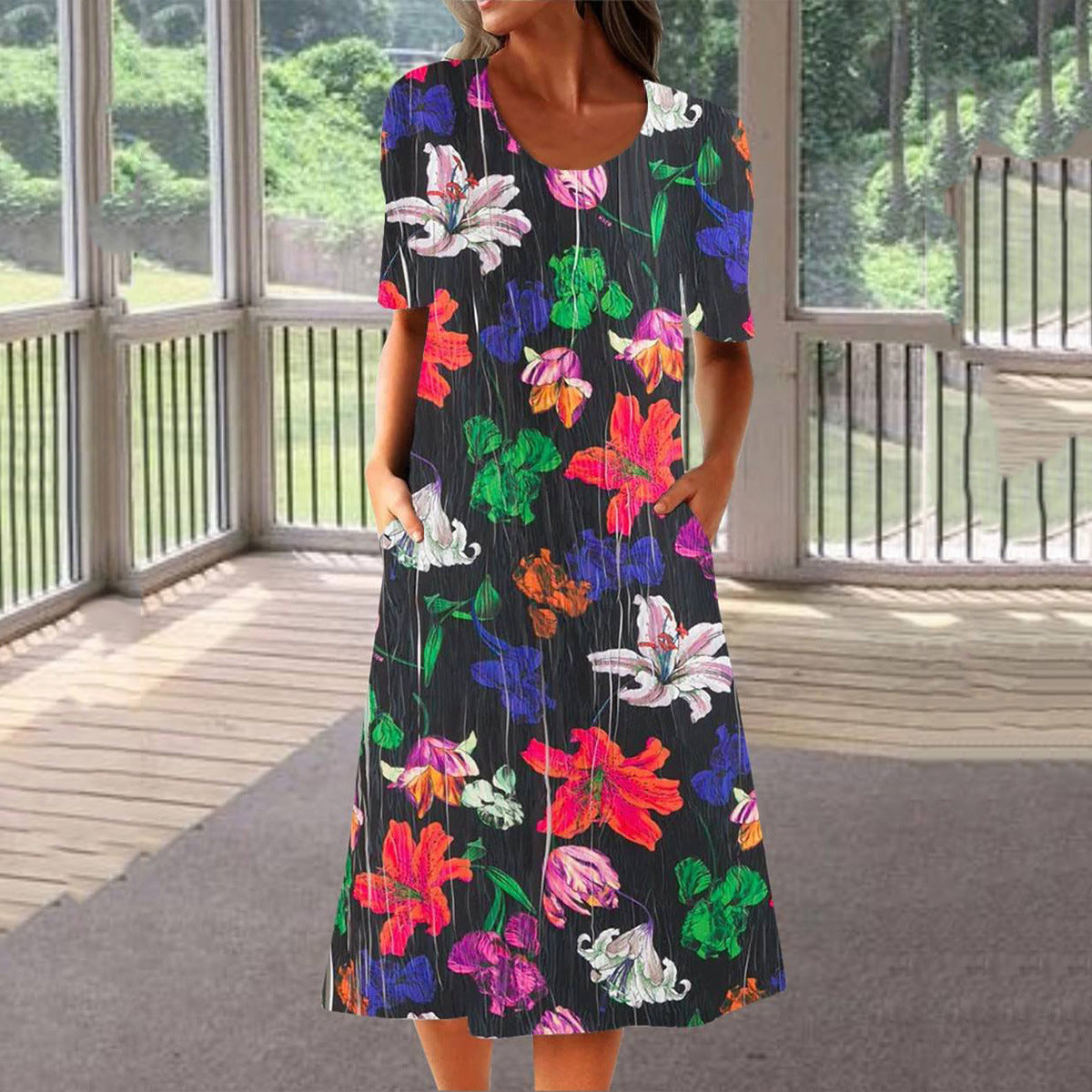 🌺👗【S-3XL】2026 Letnia sukienka z nadrukiem z okrągłym dekoltem