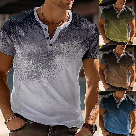 🔥Wyprzedaż sezonowa - 50% zniżki 🔥 Nowy męski T-shirt Henley w paski z efektem ombre 2026