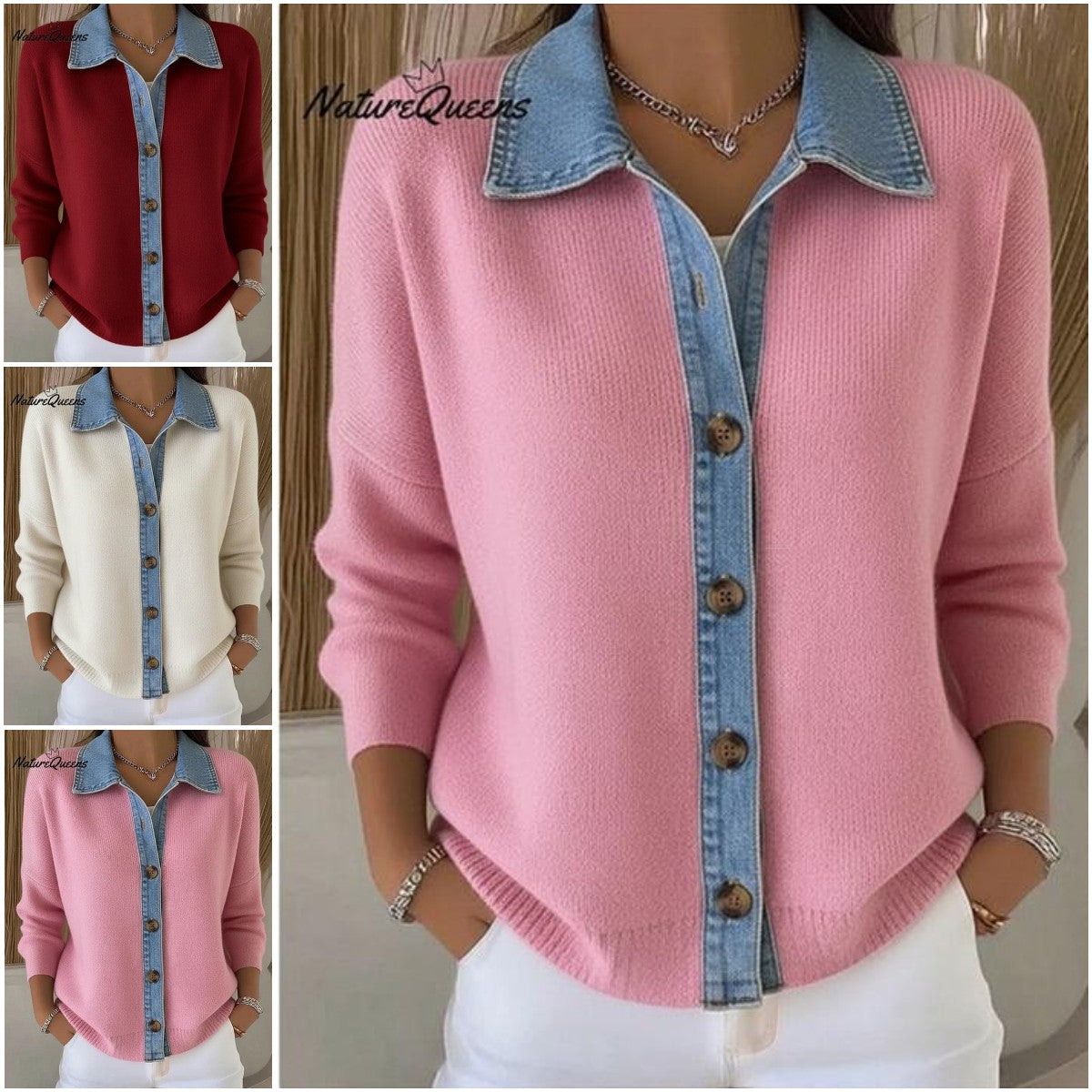 🔥🎉【Oferta specjalna✨】【S-3XL】🌷🙌Nowy zimowy damski kardigan z dzianiny jeansowej z nadrukiem patchworkowym