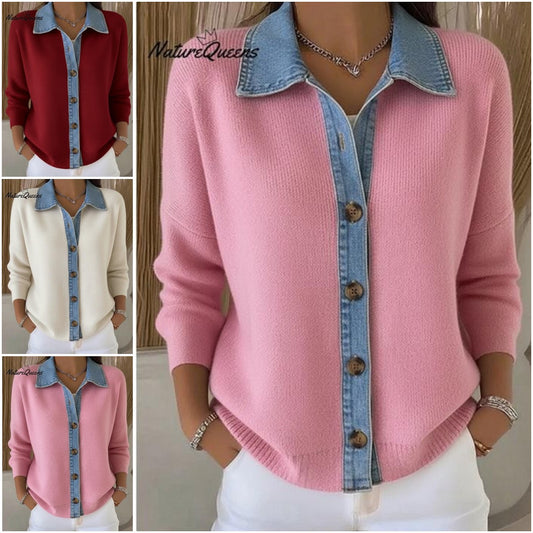🔥🎉【Oferta specjalna✨】【S-3XL】🌷🙌Nowy zimowy damski kardigan z dzianiny jeansowej z nadrukiem patchworkowym