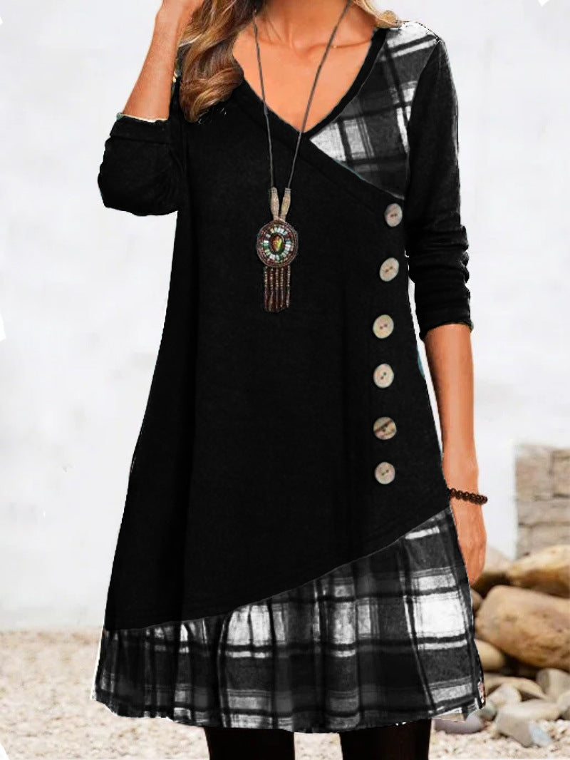💟👗【S-3XL】 2026 Nowa elegancka sukienka w kratę z dekoltem w kształcie litery V, z długim rękawem