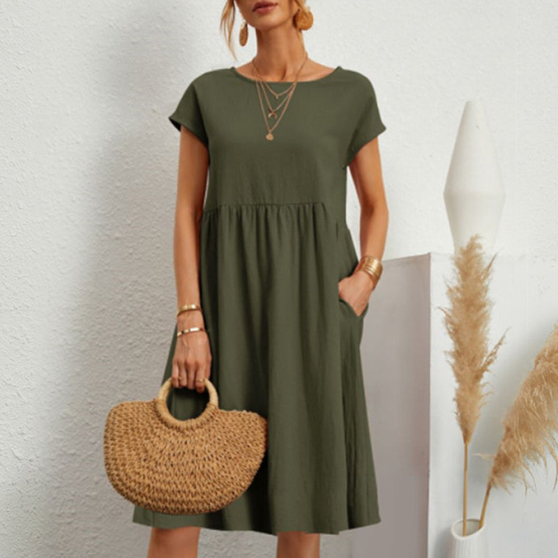 😍【Promocja na zmianę sezonu】👗【Rozmiary S-5XL】 Damska sukienka lniano-bawelniana nowość 2026, z dekoltem okrągłym, wygodnym krojem