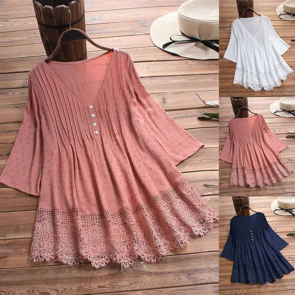 【S-5XL】👚Żakardowa plisowana koszula z koronką i dekoltem w serek🌺【50-120KG】