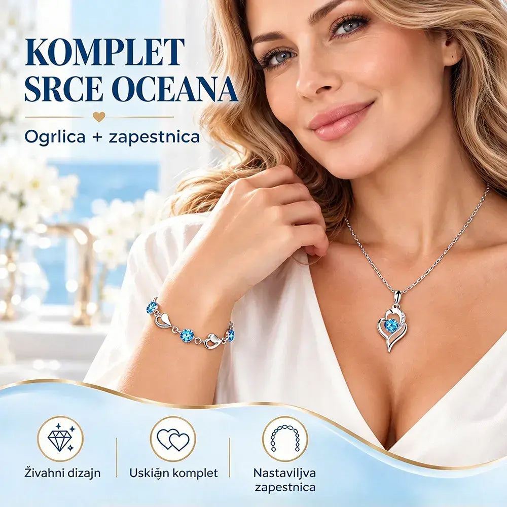 ✨💎💎【Zapestnica + ogrlica】Komplet zapestnice in ogrlice Srce oceana