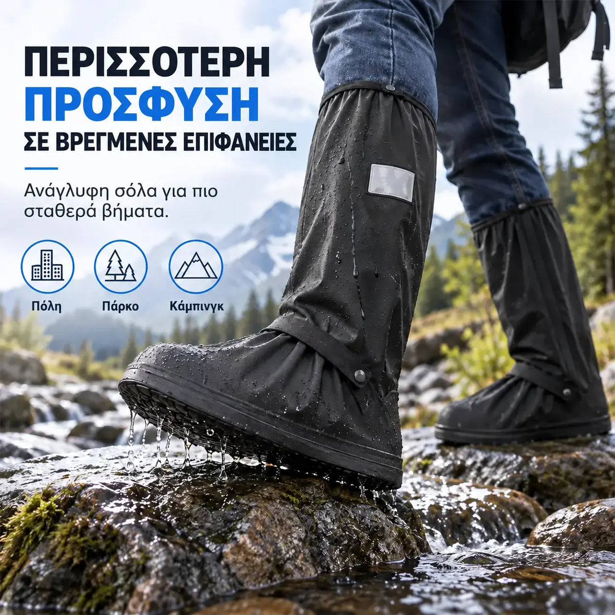 ☔ Υπέρτατη προστασία από τη βροχή! Ψηλά αδιάβροχα καλύμματα υποδημάτων (ύψος 40 cm)! Χοντρή αντιολισθητική σόλα · Ανθεκτικό PVC!