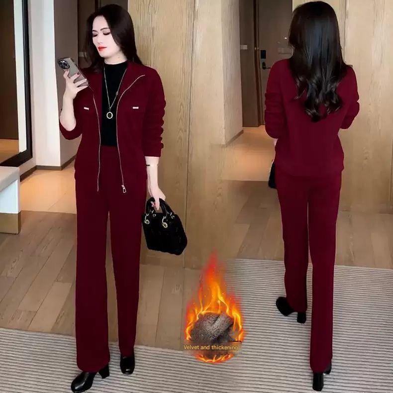 🏆【Pantaloni + Jacheta】🔥Nou costum de iarnă din catifea îngroșat din două piese pentru femei