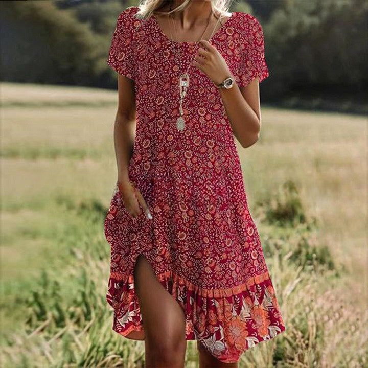 🛒📣【Ostatni dzień promocji】💖【S-3XL】👗2026 nowa sukienka na co dzień z okrągłym dekoltem i nadrukiem na wiosnę i lato