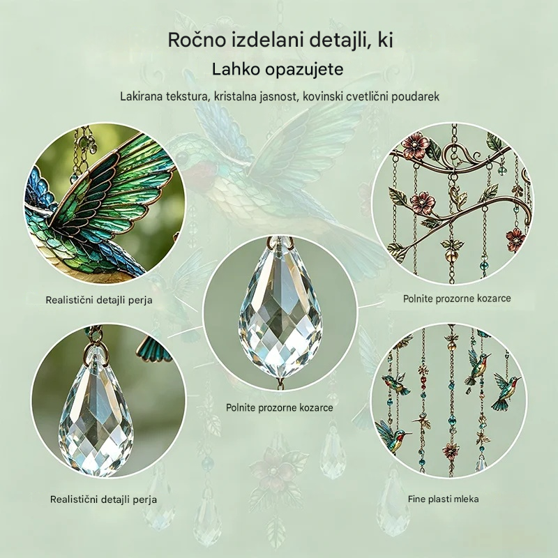 🐦 Kristalni zvončki, okrašeni s kolibriji in poslikanimi vzorci v vintage slogu