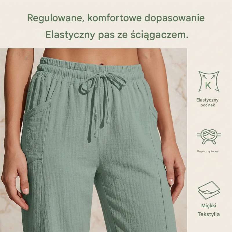 🌸【40-100kg】Damskie gładkie spodnie cropped, plisowane, z bawełny i lnu