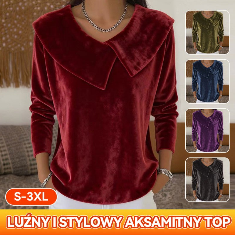 ✨👚 Damska bluzka welurowa z kołnierzem 2026, miękka, ciepła i elegancka