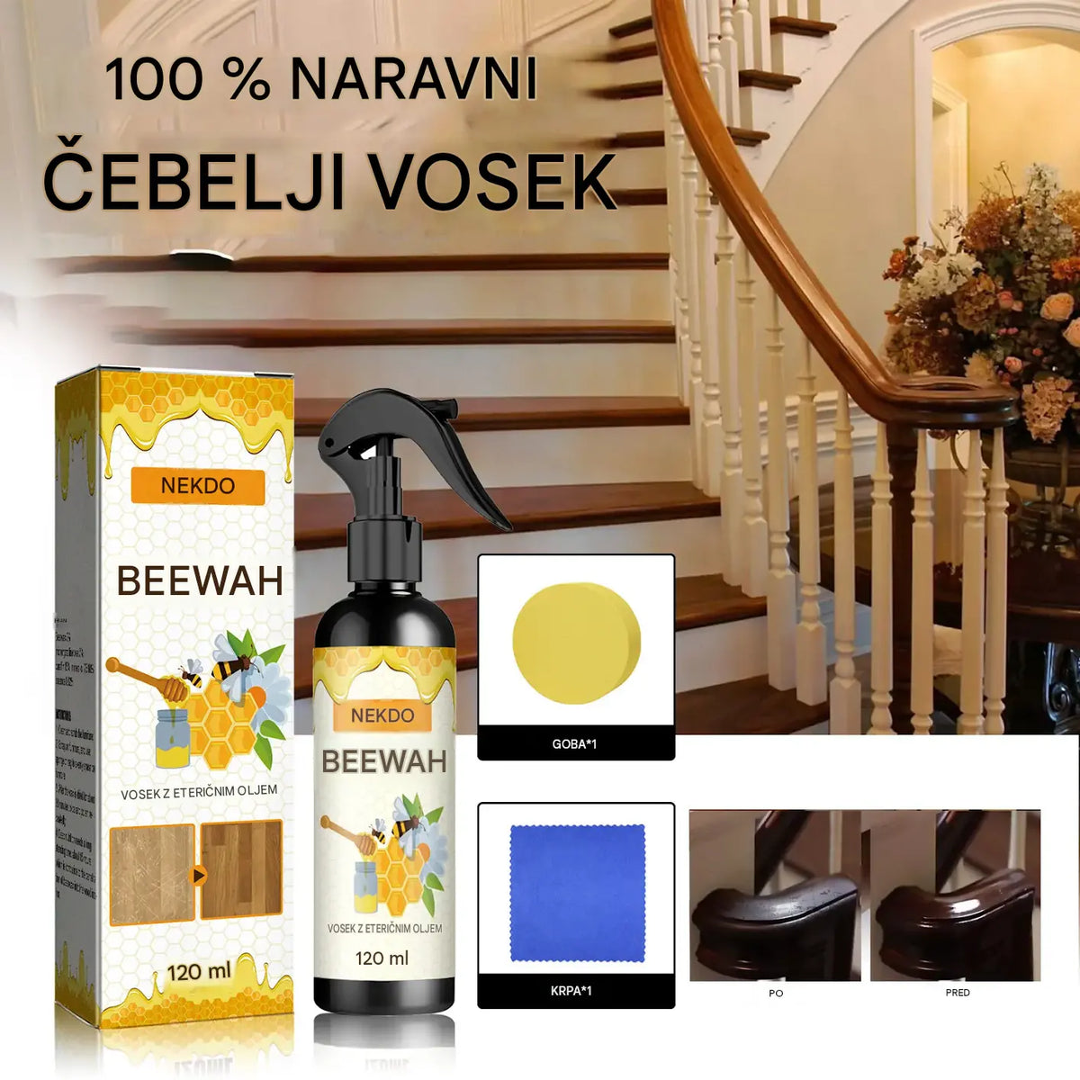 🔥Mikromolekularno pršilo z naravnim čebeljim voskom za nego in vzdrževanje pohištva ter poliranje tal.