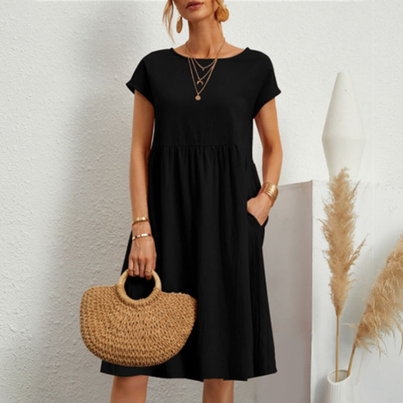 😍【Promocja na zmianę sezonu】👗【Rozmiary S-5XL】 Damska sukienka lniano-bawelniana nowość 2026, z dekoltem okrągłym, wygodnym krojem