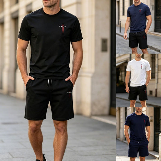 【Plata la livrare】Set sportiv de vară din 2 piese pentru bărbați – tricou confortabil cu mânecă scurtă și pantaloni scurți pentru uz casual și casnic