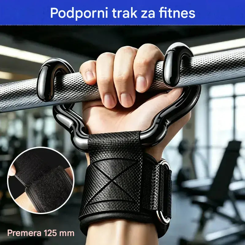🔥Komplet dveh fitnes kavljev za bodybuilding in dvigovanje uteži; odlikujejo ju razširjena opora (125 mm), nedrseča trakova za zapestje in nosilnost 250 kg – idealna izbira za zgibe in mrtve dvige.