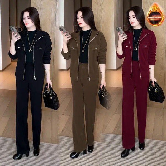 🏆【Pantaloni + Jacheta】🔥Nou costum de iarnă din catifea îngroșat din două piese pentru femei