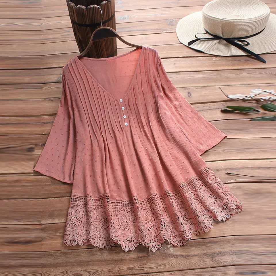 【S-5XL】👚Żakardowa plisowana koszula z koronką i dekoltem w serek🌺【50-120KG】