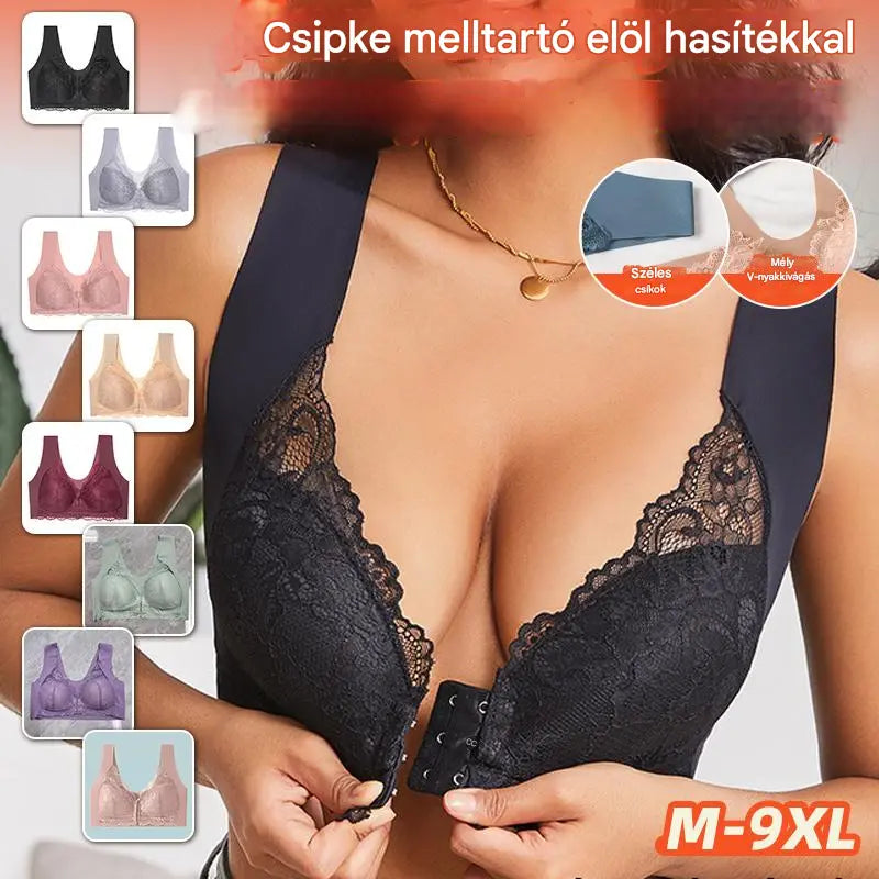 💖Korlátozott ideig a legalacsonyabb ár【5 darabos szett】【40-100 kg】😍🩲Emelő hatású melltartó gyönyörű csipkés háttal, nagy méretben, push-up kivágással és elöl záródó kialakítással