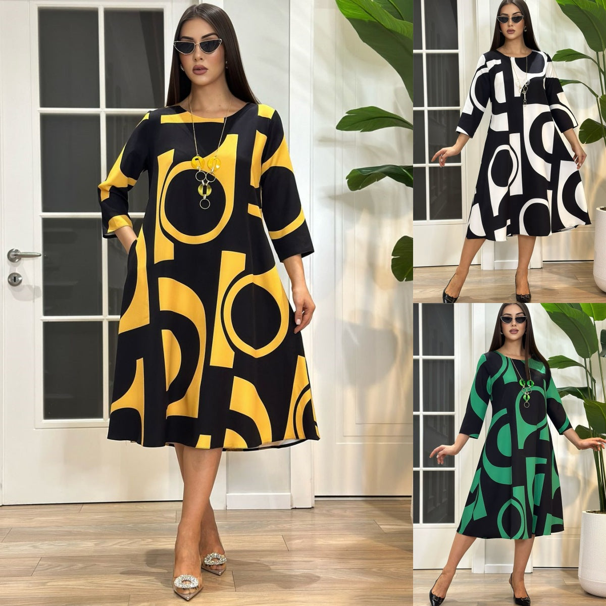 🔥Hit Sprzedaży 【Rabat 50%】👗👩【S-5XL】Nowa elegancka sukienka w geometryczne linie