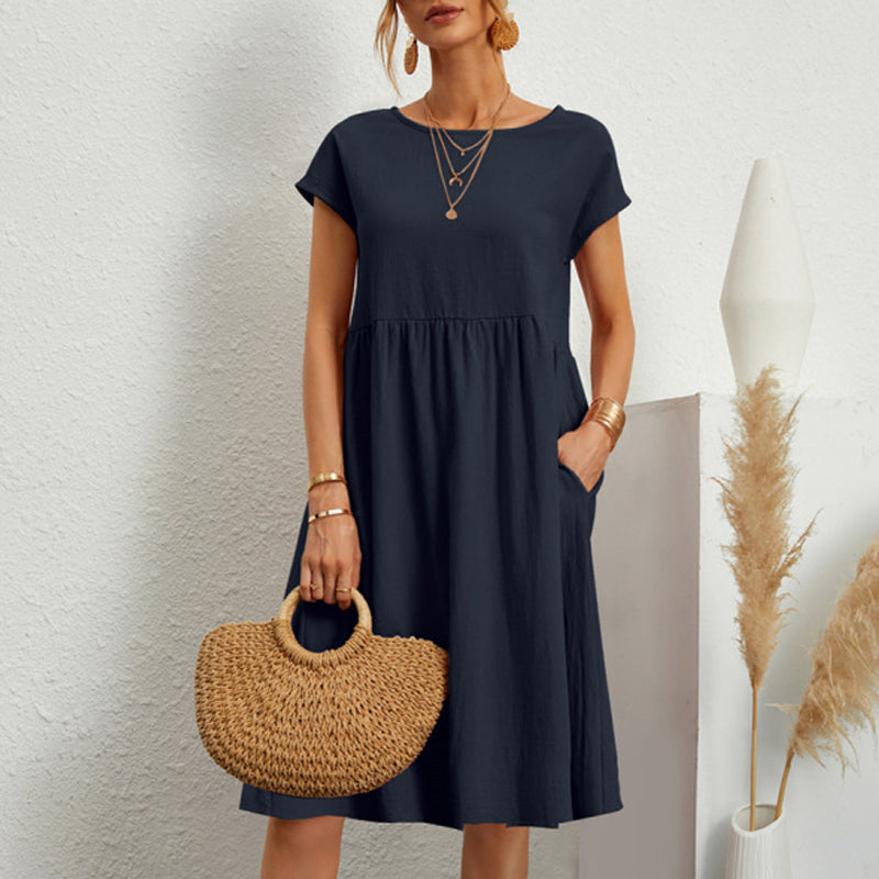 😍【Promocja na zmianę sezonu】👗【Rozmiary S-5XL】 Damska sukienka lniano-bawelniana nowość 2026, z dekoltem okrągłym, wygodnym krojem