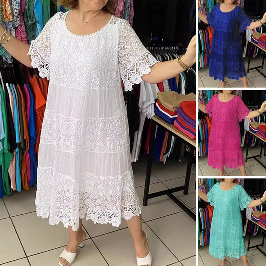 🌺👗【S-5XL】Nowa koronkowa sukienka z krótkim rękawem i okrągłym dekoltem