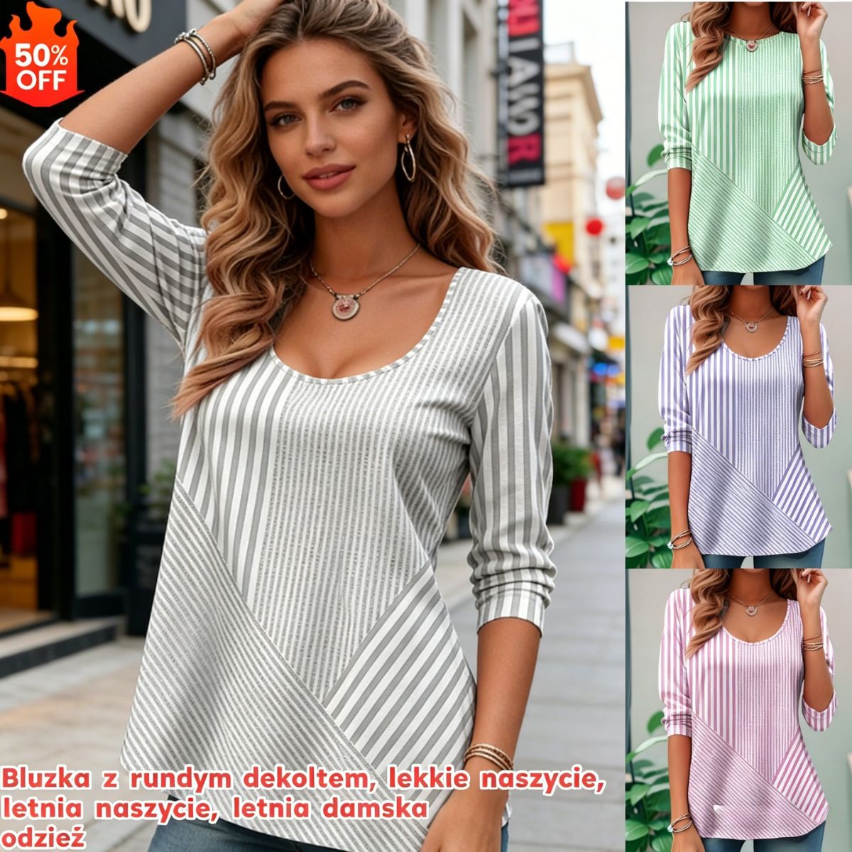 ✨👚【S-5XL】🔥Nowa koszulka w paski z okrągłym dekoltem na wiosnę/lato 2026, wygodna i swobodna