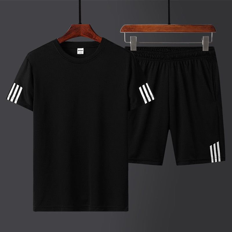 [Płatność przy odbiorze] Męski letni dwuczęściowy komplet sportowy: wygodny T-shirt z krótkim rękawem i szorty – idealny zarówno do noszenia na co dzień, jak i w domu.