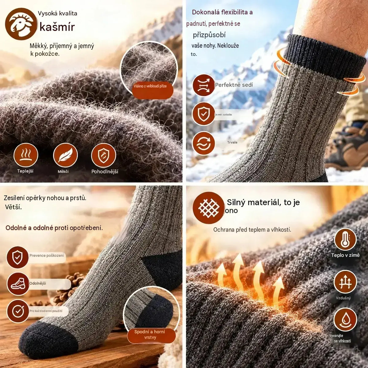 【10 párů】【38–47】Nové, teplé, pletené pánské ponožky s barevnými bloky v retro stylu