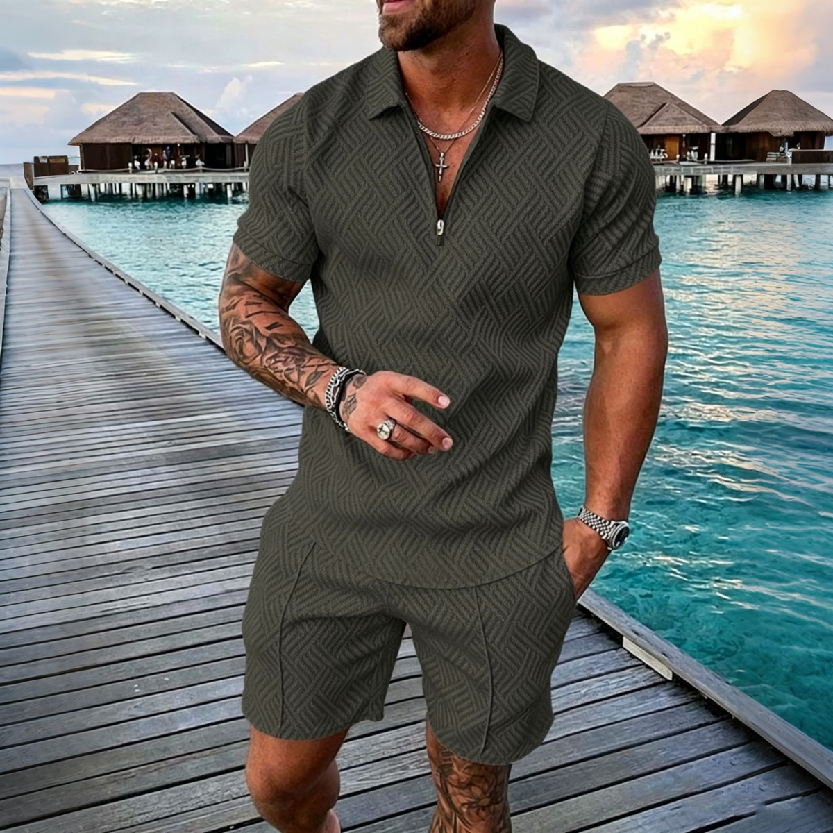 😎 -50% 🔥【Góra + Spodnie】 (40–130 kg) Męski zestaw na co dzień: koszulka polo z zamkiem i nadrukiem 3D ✅ Płatność przy odbiorze