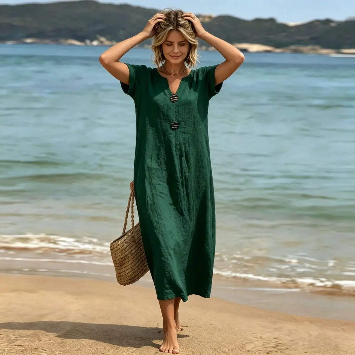 ✨【S-3XL】Elegáns len-pamut ruha, kényelem és frissesség