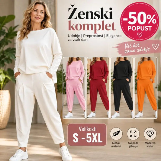 【S-5XL】💖Komplet hlač z dolgimi rokavi in okroglim izrezom, dvodelni komplet